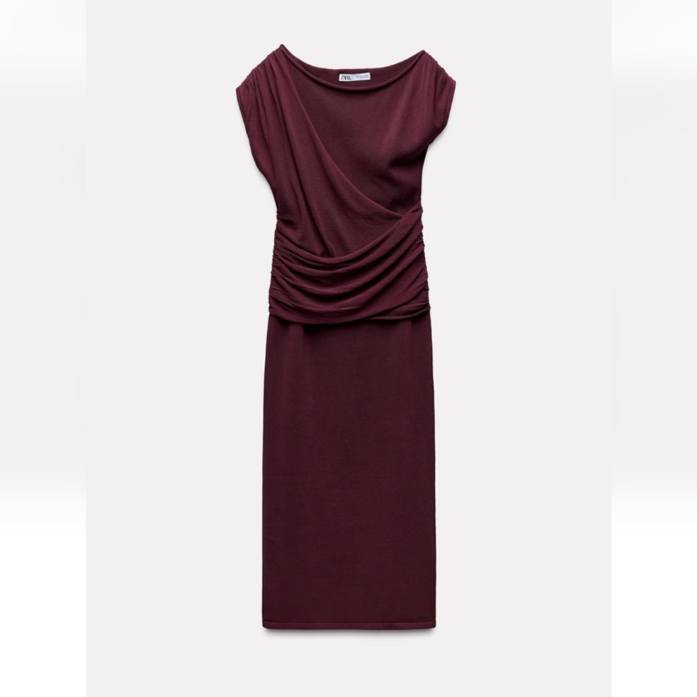 NWT Zara Red Ruched Cowl Neck Sheath Dress